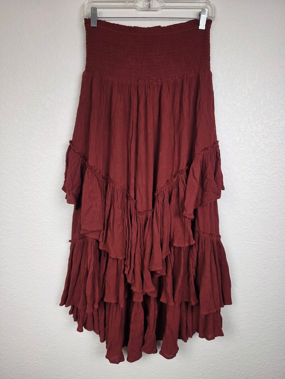 Free People Burgundy Tiered Maxi Skirt Small